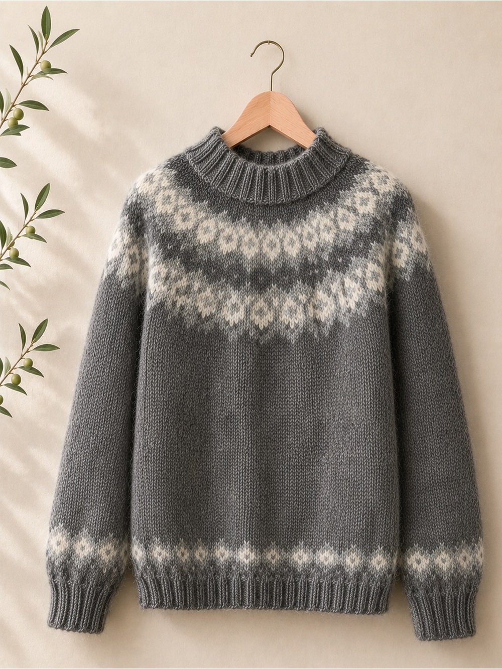 Women's Gray Nordic Yoke Crewneck Sweater